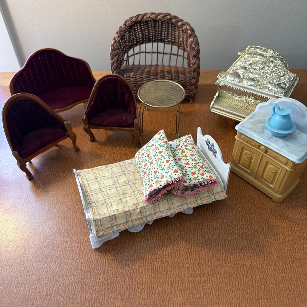 Vintage Dollhouse Victorian Furniture Armchairs Loveseat Piano + More